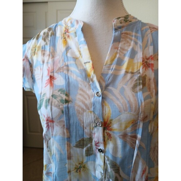 Cocomo Womens Blouse Top Size Medium Blue Floral Pleated Popover Flutter Sleeve - Picture 7 of 14